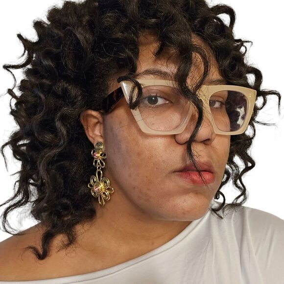 Vintage Avon Gold Metal & Pink Crystal/Glass Rhinestone Flower Dangle Clip-On Ea - Picture 7 of 8